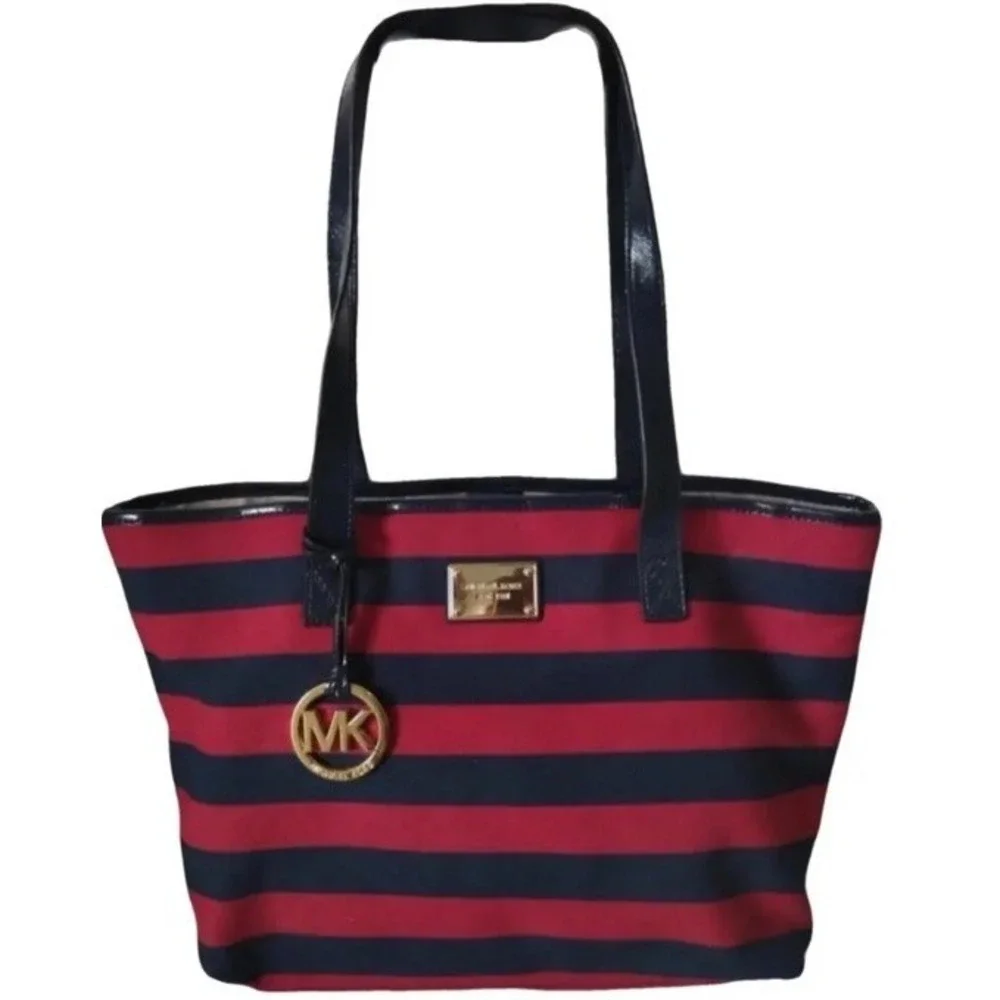 Michael Kors Jet Set Purse Tote Red Blue Strap Jet Set‎ Cloth Canvas